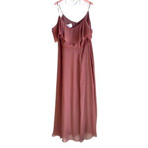 Birdy Grey Mauve Chiffon Bridesmaid Dress | Cold Shoulder | Ruffle Maxi | XL